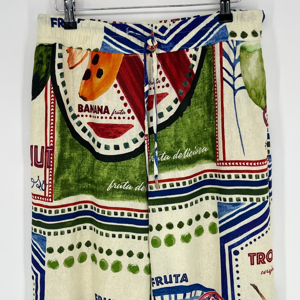 Rachel Zoe S Linen Blend Pants Tropical Fruit Print Wide Leg Resort Summer - Picture 4 of 8